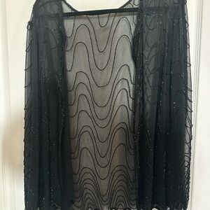 Black Sheer Beaded Open Front LS Jacket/Cover-Up OS